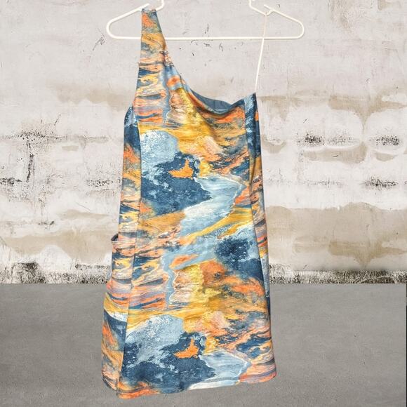 DSG NWOT Women Blue Crater Lake Multi Short One Shoulder Athletic Dress Small - Picture 3 of 7